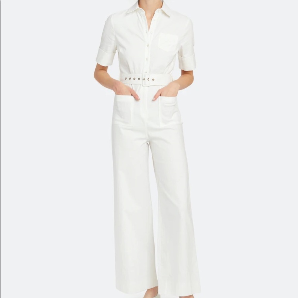NWT Staud Zavey Belted White Wide Leg Jumpsuit